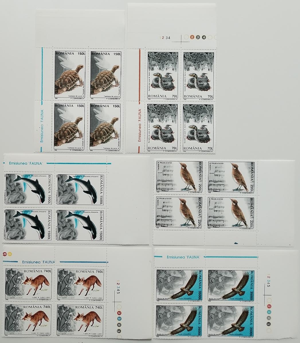 Rumunsko 1996 22€ Fauna země, Želvy, Hadi, Lišky, Delfíni ČTVEŘICE