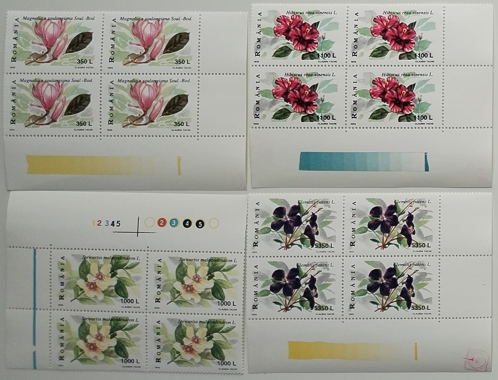 Rumunsko 1999 10€ Květiny a flora, Ibišek, Kamélie, Magnólie ČTVEŘICE