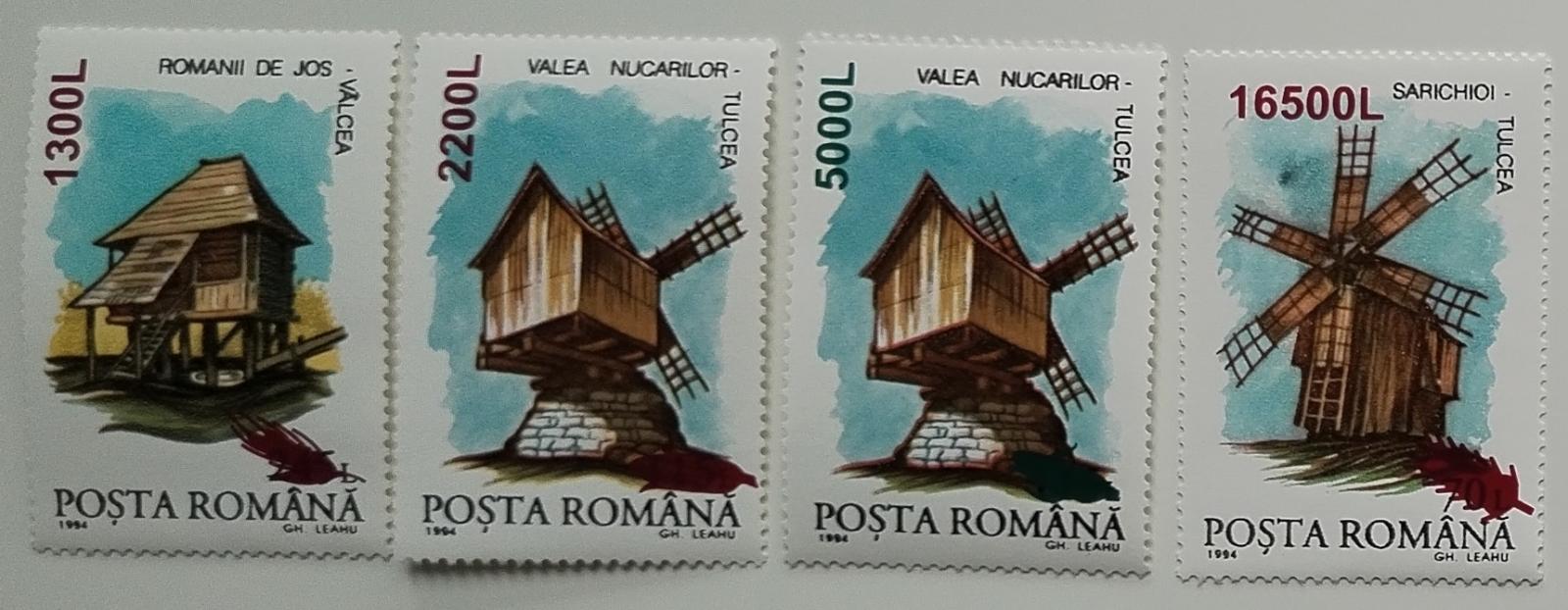 Rumunsko 2001 3,5€ Přetisky definitivy, Větrné mlýny a stavby