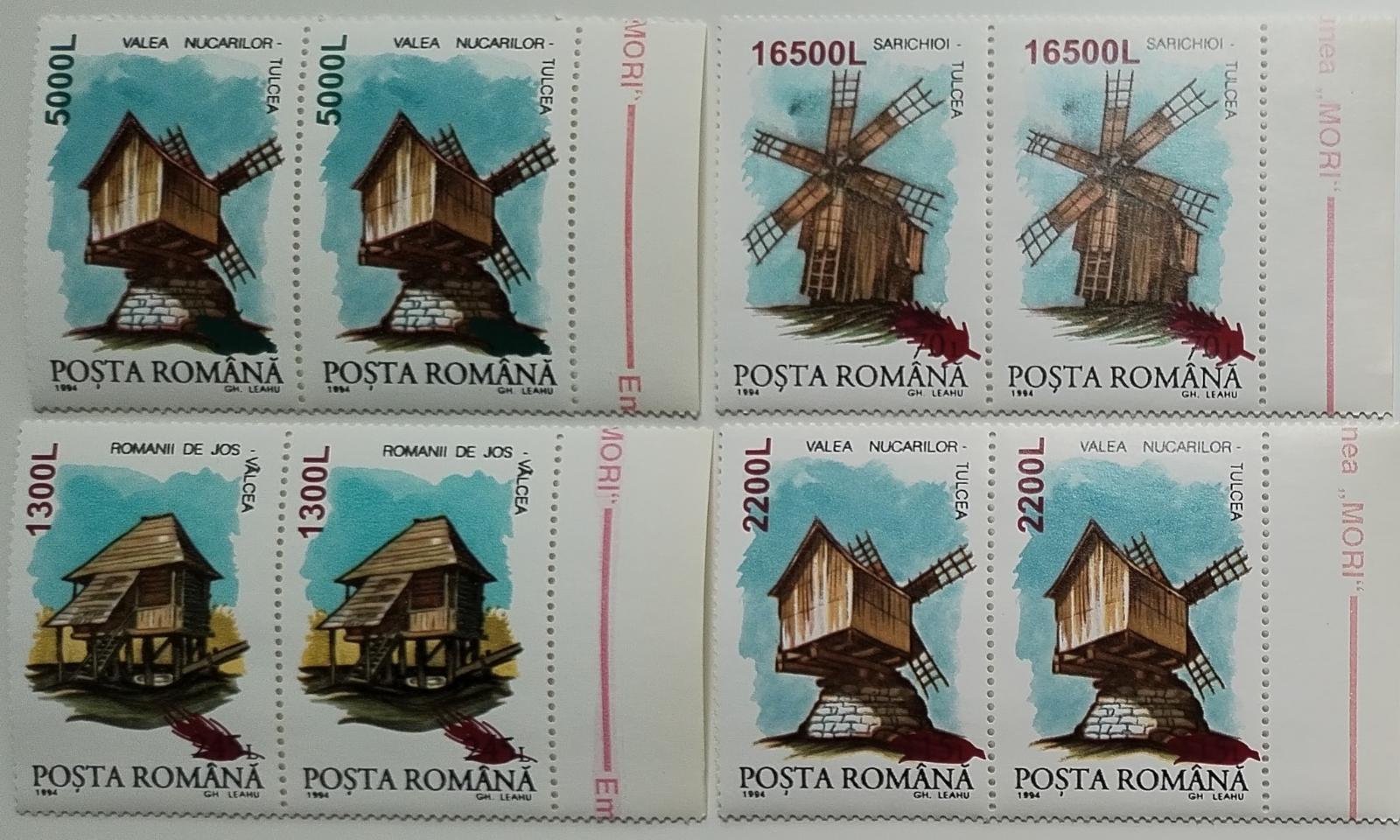 Rumunsko 2001 7€ Přetisky definitivy, Větrné mlýny a stavby PÁRY