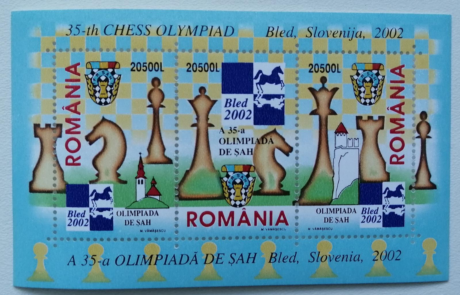 Rumunsko 2002 Bl.324 6€ 35. šachová olympiáda, Šachy a sport