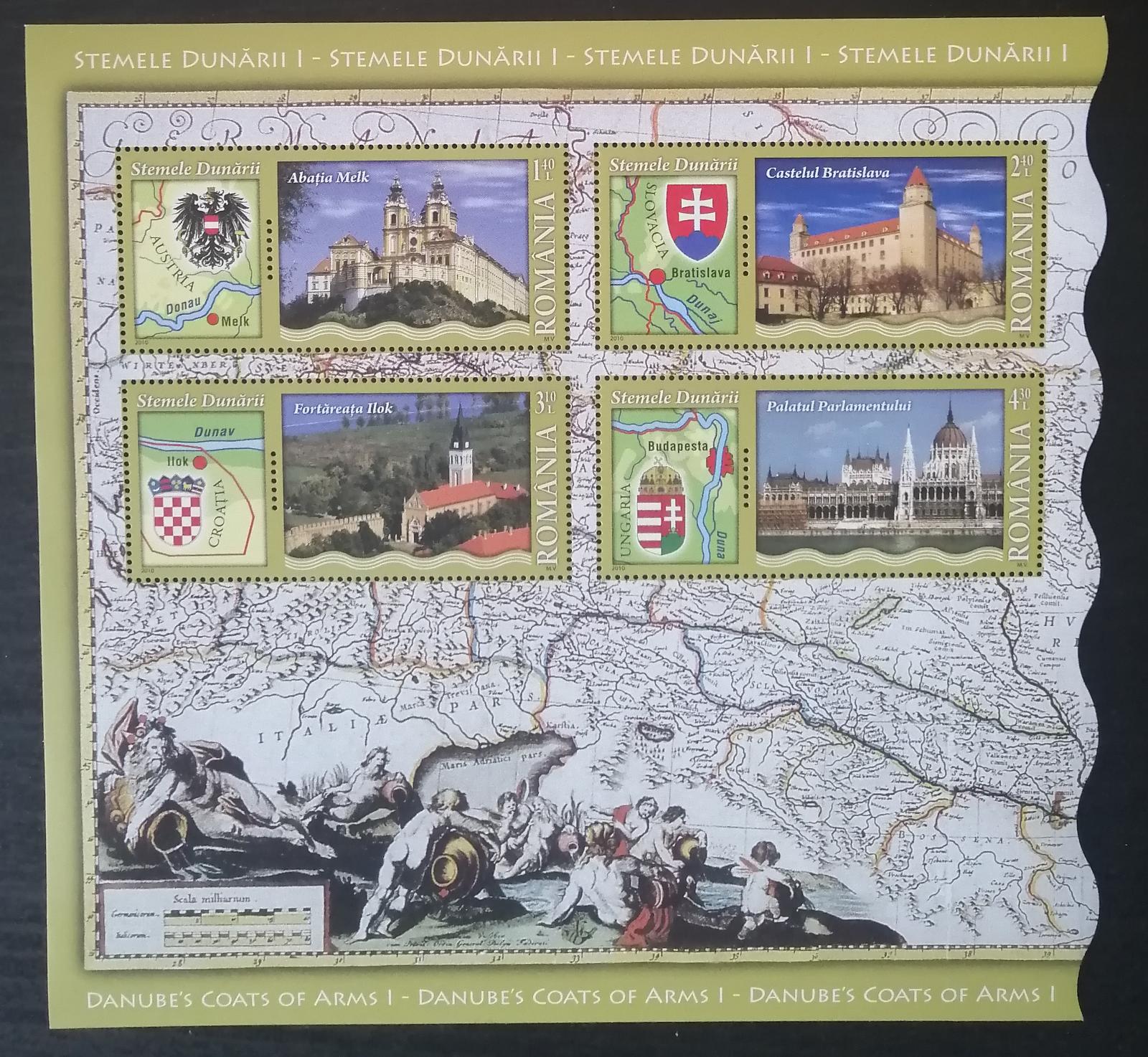 Rumunsko 2010 Bl.468I 9€ Hrady a zámky na Dunaji, erby, stavby, mapy