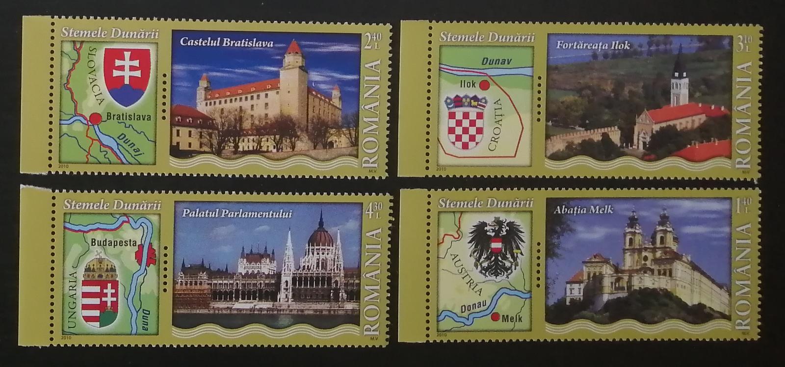 Rumunsko 2010 Mi.6429-2 8,9€ Hrady a zámky na Dunaji, erby, stavby