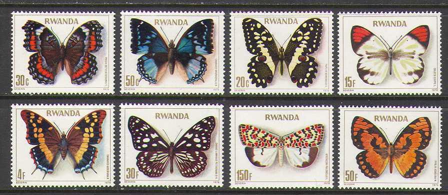 Rwanda 1979 Mi.974-81 12€ Africká fauna, motýli, hmyz