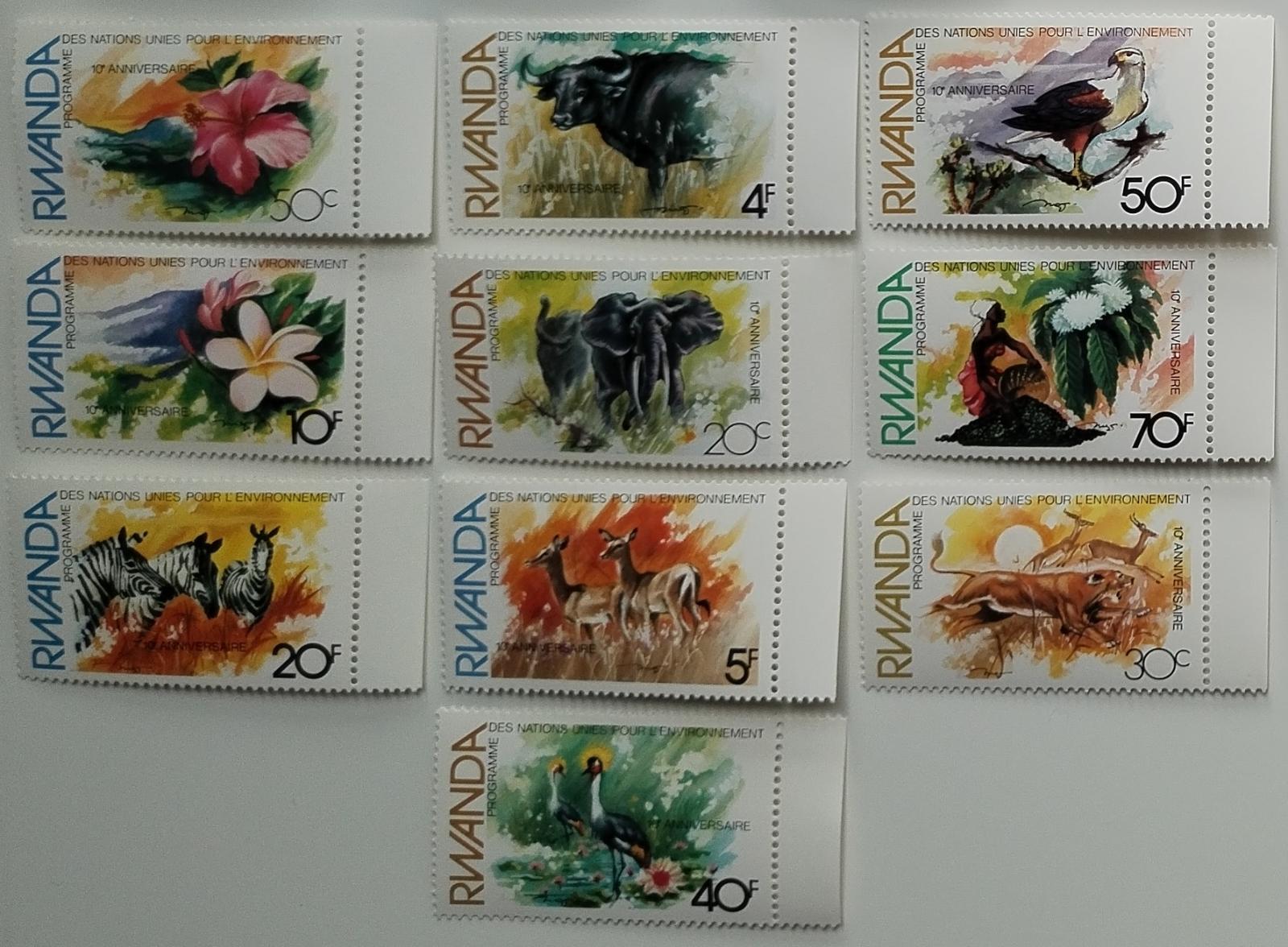 Rwanda 1982 7,5€ Ochrana přírody, Sloni, Květiny, Lvi a fauna