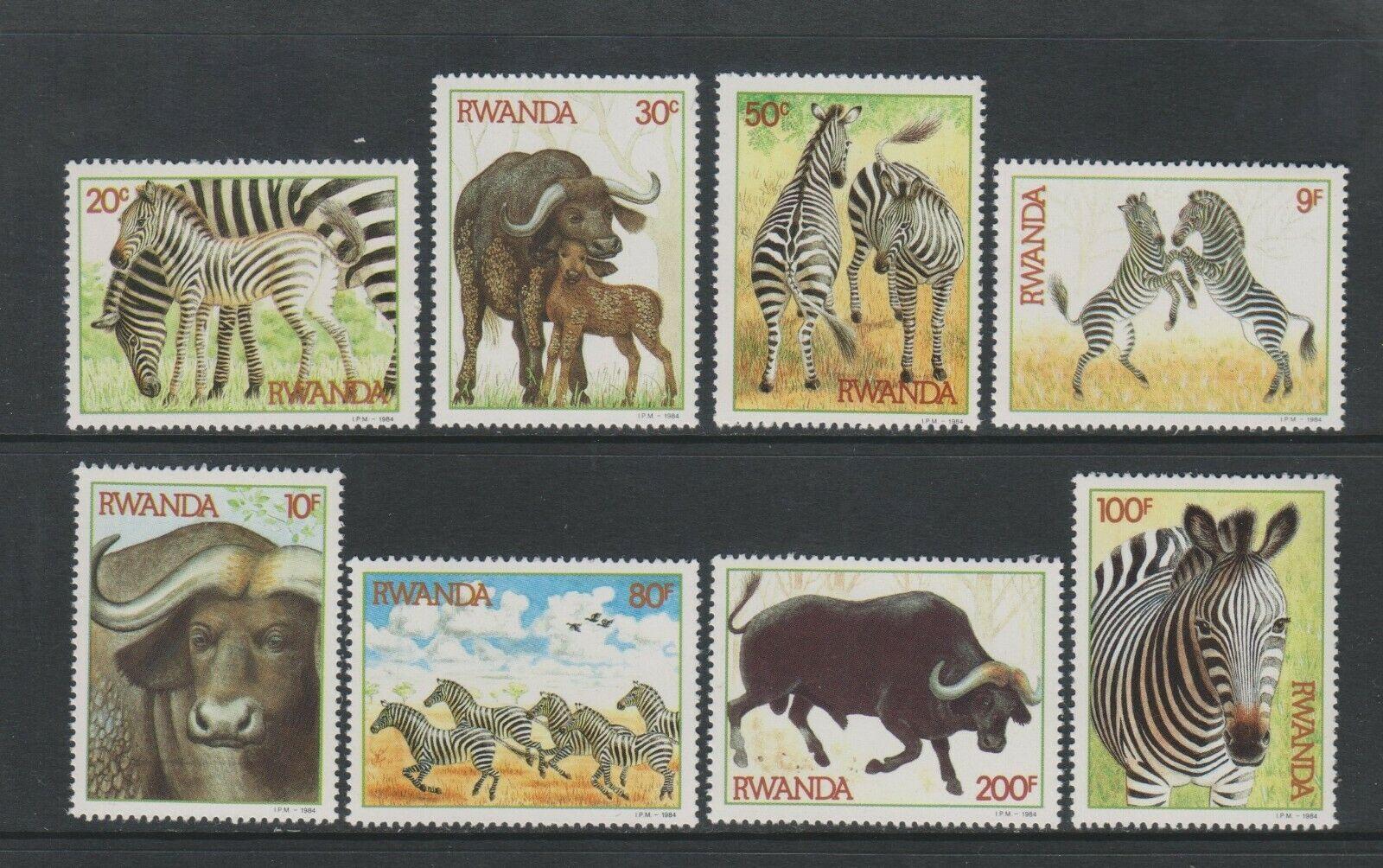 Rwanda 1984 Mi.1283-90 16€ - Africká fauna, zebry & buvoli