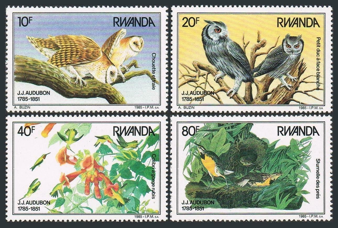 Rwanda 1985 Mi.1310-3 8,5€ Výročí ornitologa Audubona, sovy a ptáci