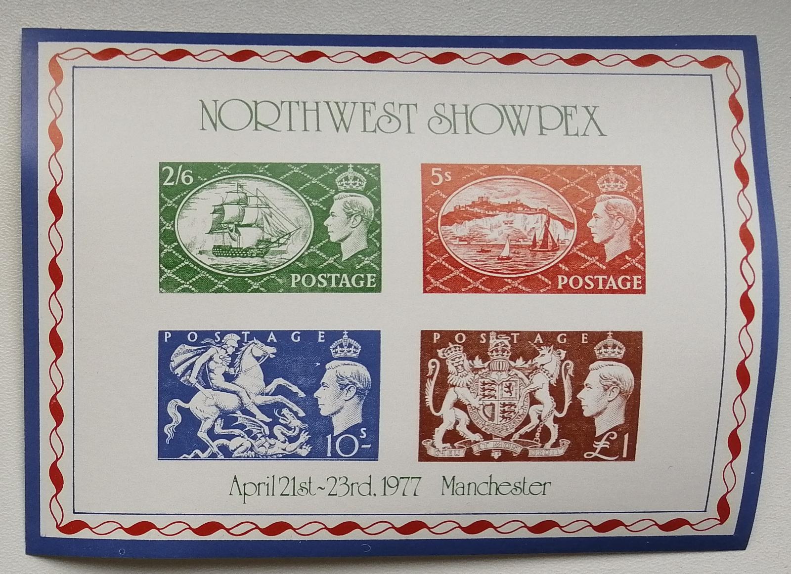 SHOWPEX 1977 Speciální aršík z výstavy - známky Jiří VI.