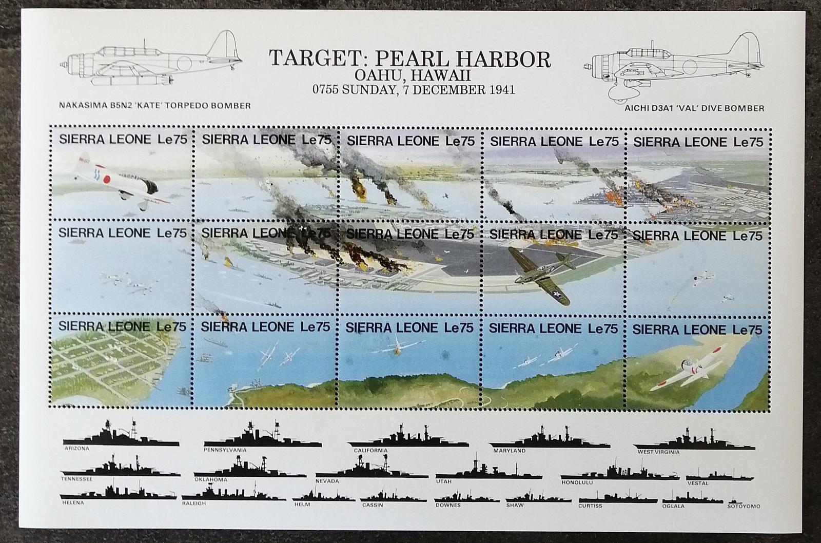 Sierra Leone 1991 Bl.181 20€ 50 let od Pearl Harbor, Lodě a stíhačky