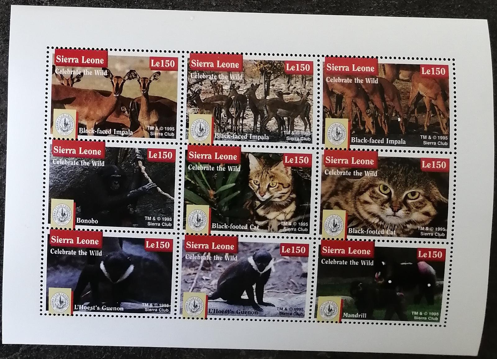 Sierra Leone 1995 Mi.2276-4 11€ Století Sierra Club, Africká fauna