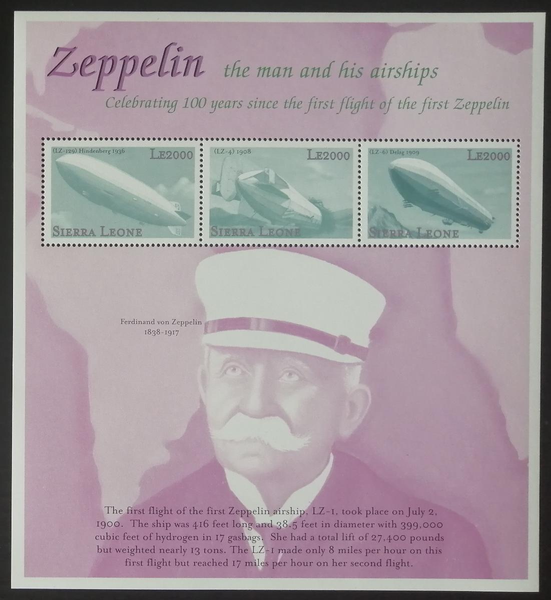 Sierra Leone 2000 Mi.3549-1 9€ Století zepelínů a vzducholodí, doprava
