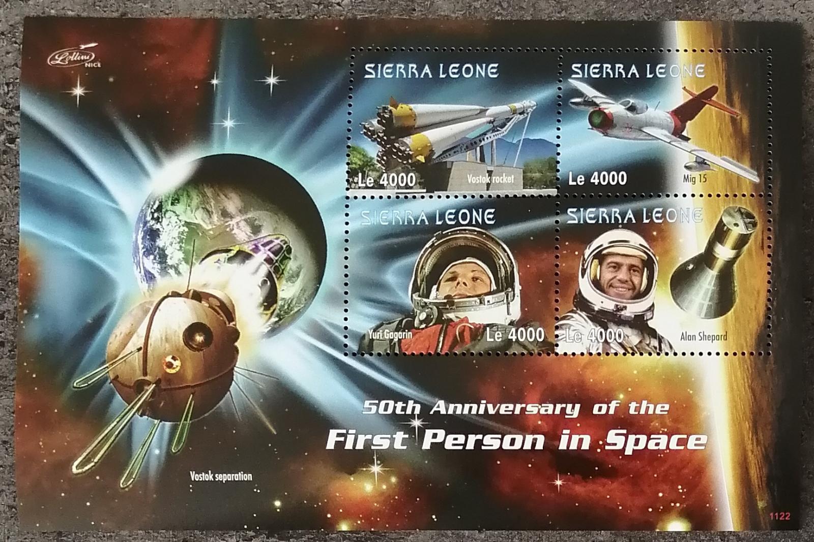 Sierra Leone 2011 10€ 50 let prvního člověka ve vesmíru, Gagarin