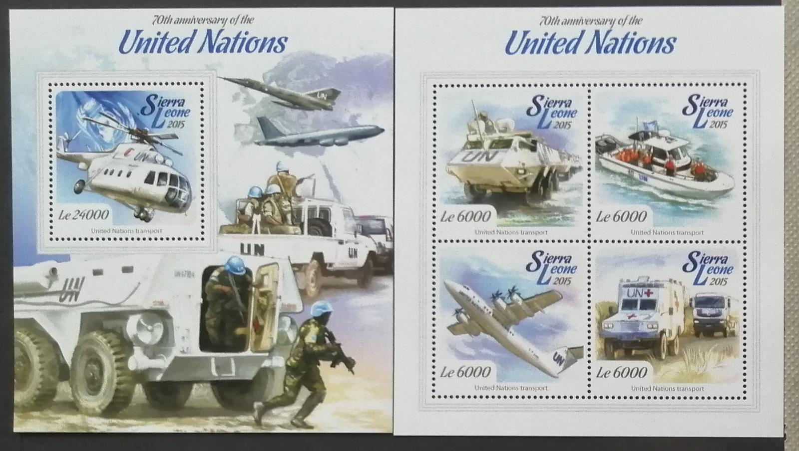 Sierra Leone 2015 Mi.6143-6+Bl.763 22€ - 70 let OSN, organizace, auta