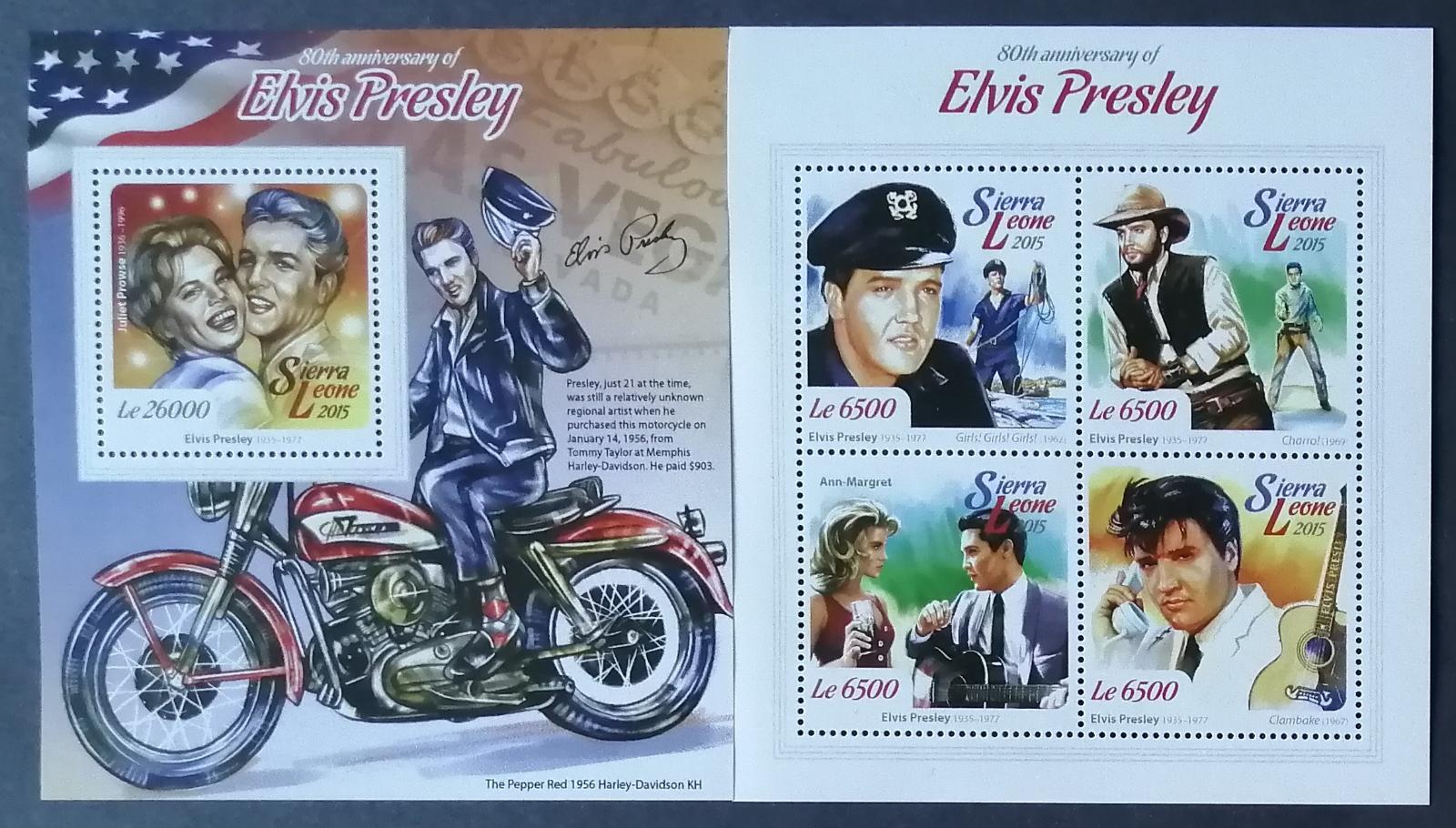 Sierra Leone 2015 Mi.6173-6+Bl.769 24€ 80 let Elvise Presleyho, zpěvák