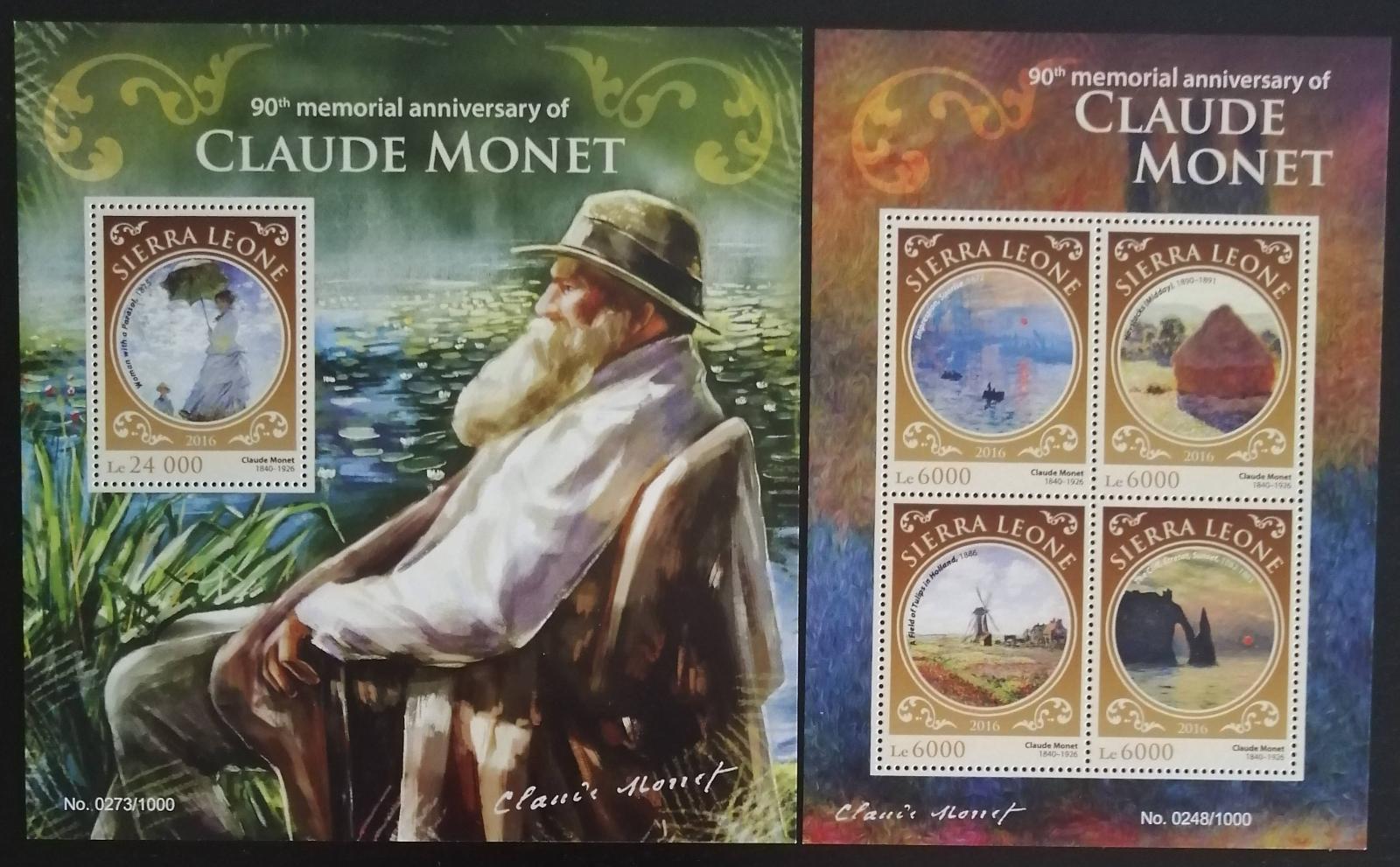Sierra Leone 2016 Mi.6933-6+Bl.919 22€ - 90 let smrti C.Moneta, umění