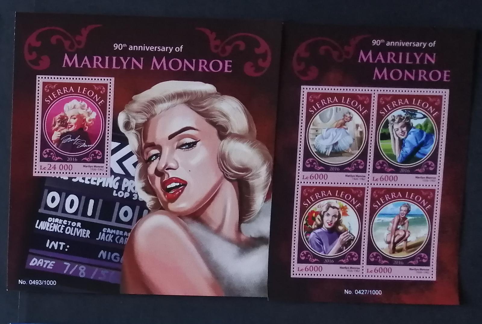 Sierra Leone 2016 Mi.6943-6+Bl.921 22€ 90 let Marilyn Monroe, herečka