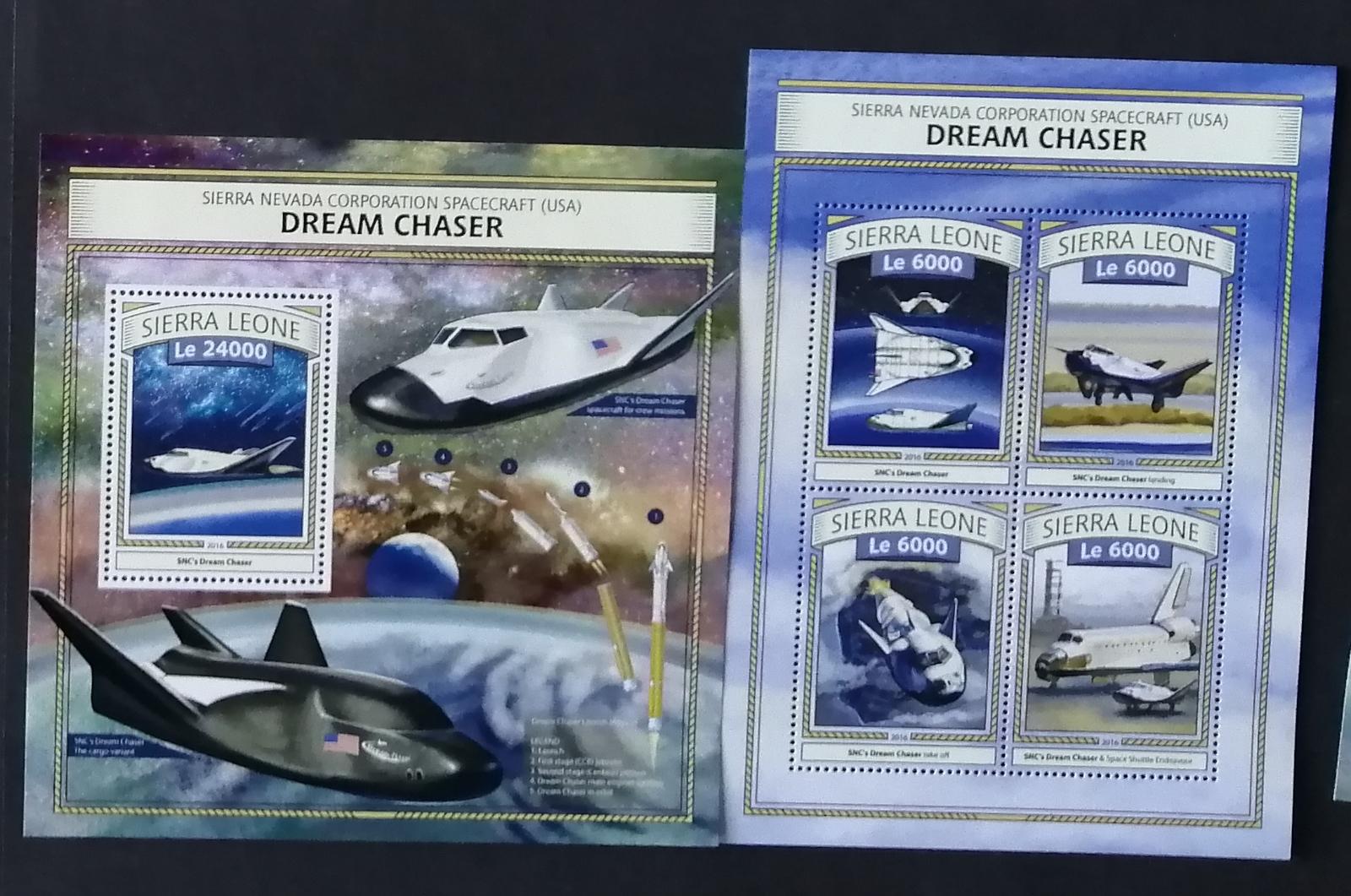 Sierra Leone 2016 Mi.7773-6+Bl.1087 22€ Raketa Dream Chaser, vesmír