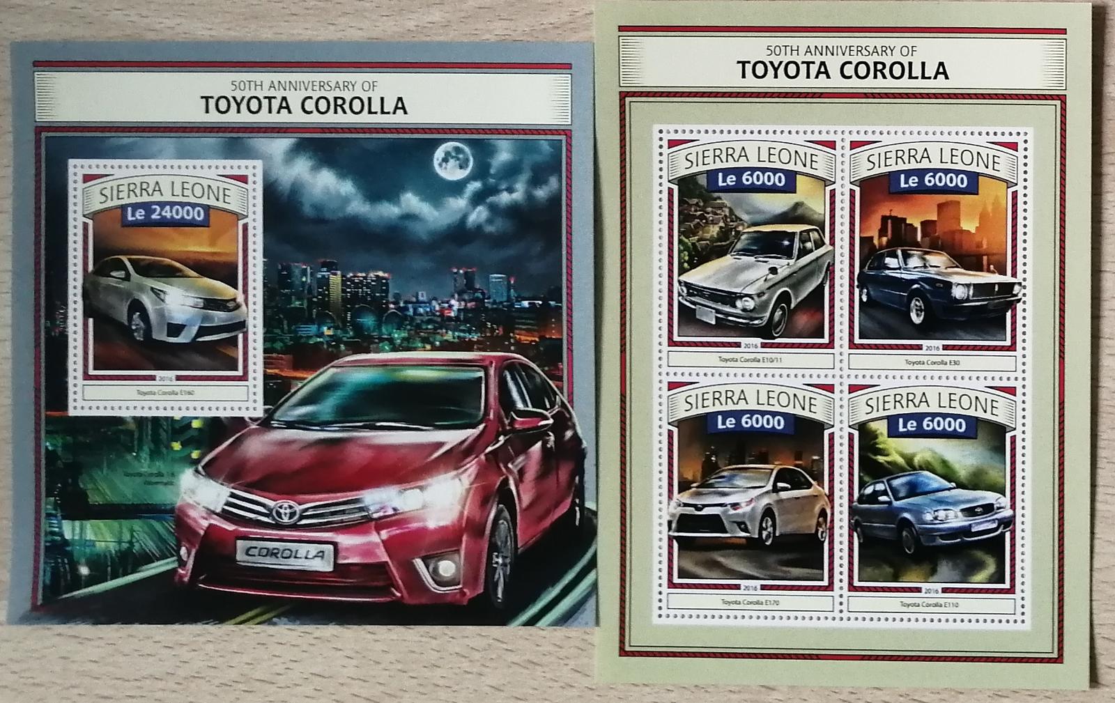 Sierra Leone 2016 Mi.7838-1+Bl.1100 22€ 50 let Toyota Corolla, auta
