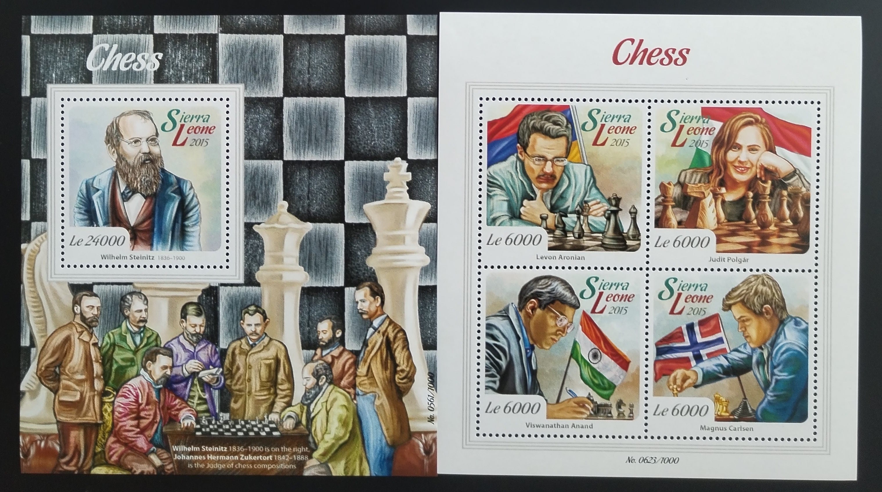 Sierra Leone 2015 Šachy a jejich legendy, Steinitz, Carlsen