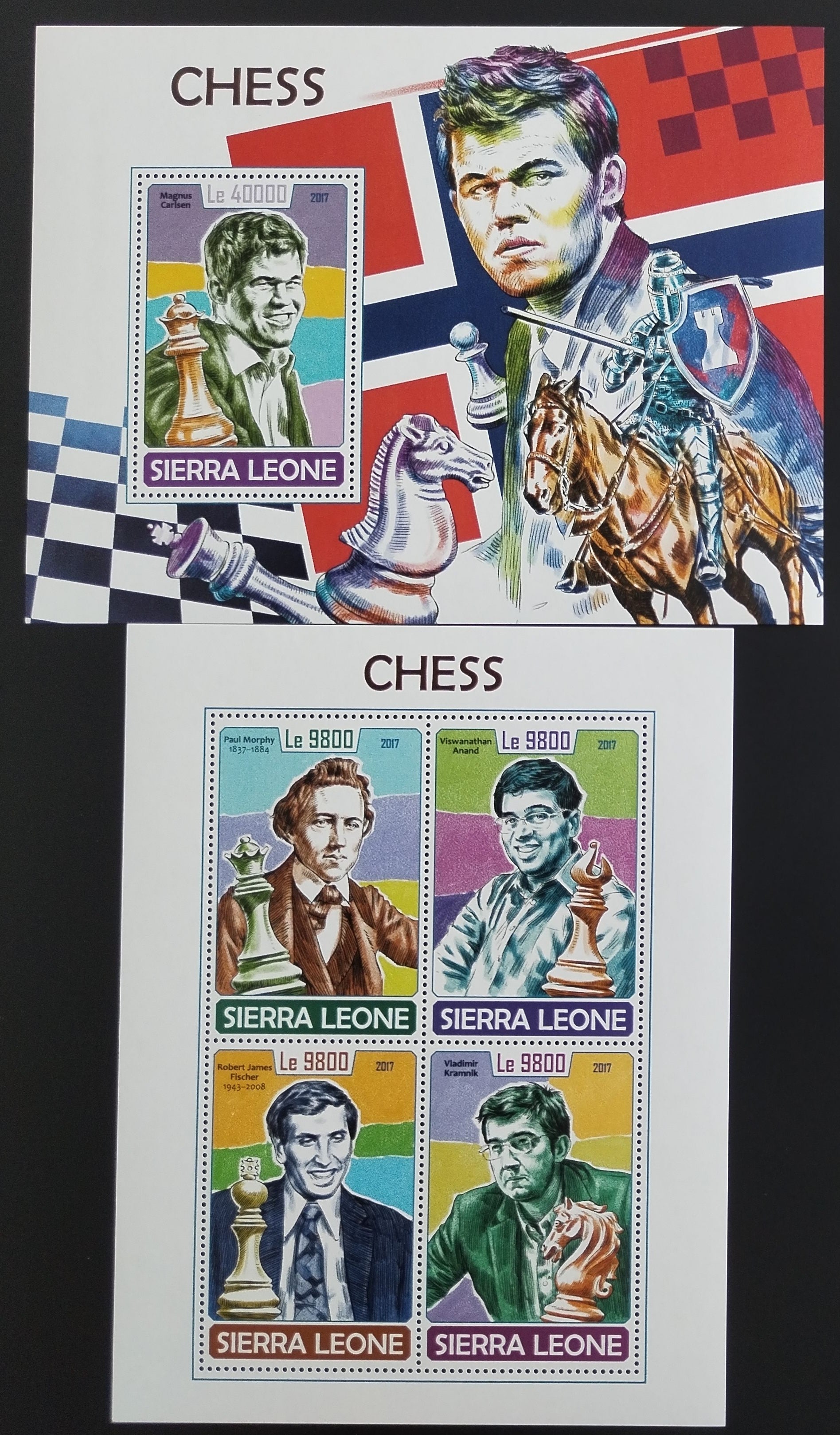 Sierra Leone 2017 Šachy, Fischer, Kramnik, Carlsen