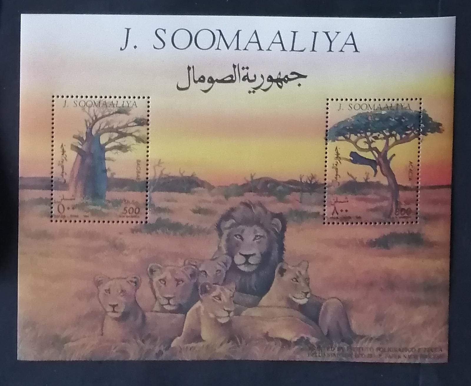 Somálsko 1994 Bl.34 7€ Stromy Afriky a lvi, Kočky a baobab