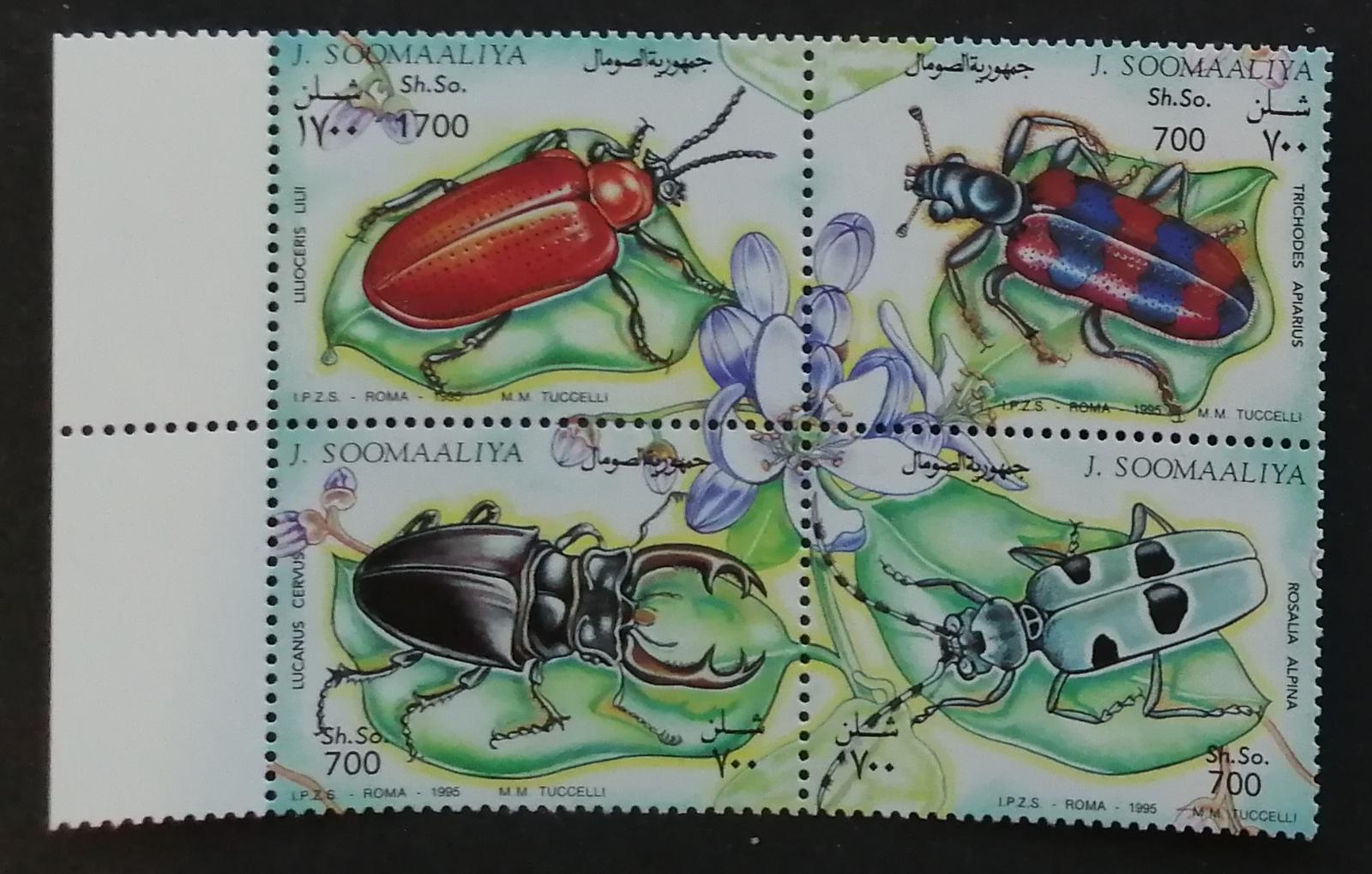 Somálsko 1995 Mi.539-2I. 12€ Brouci a hmyz, čtyřblok