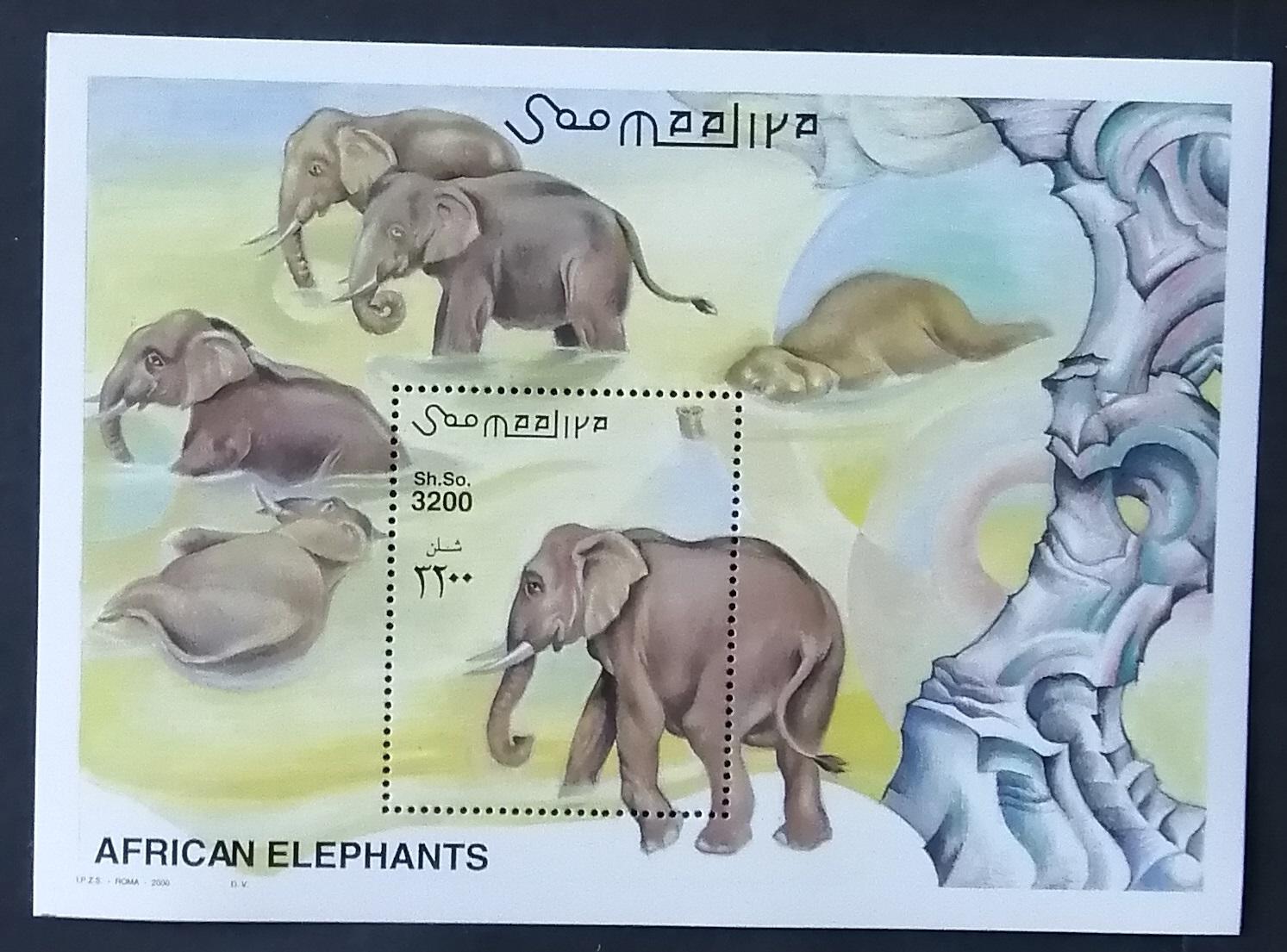 Somálsko 2000 Bl.74 14€ Sloni afričtí a africká fauna, Savci