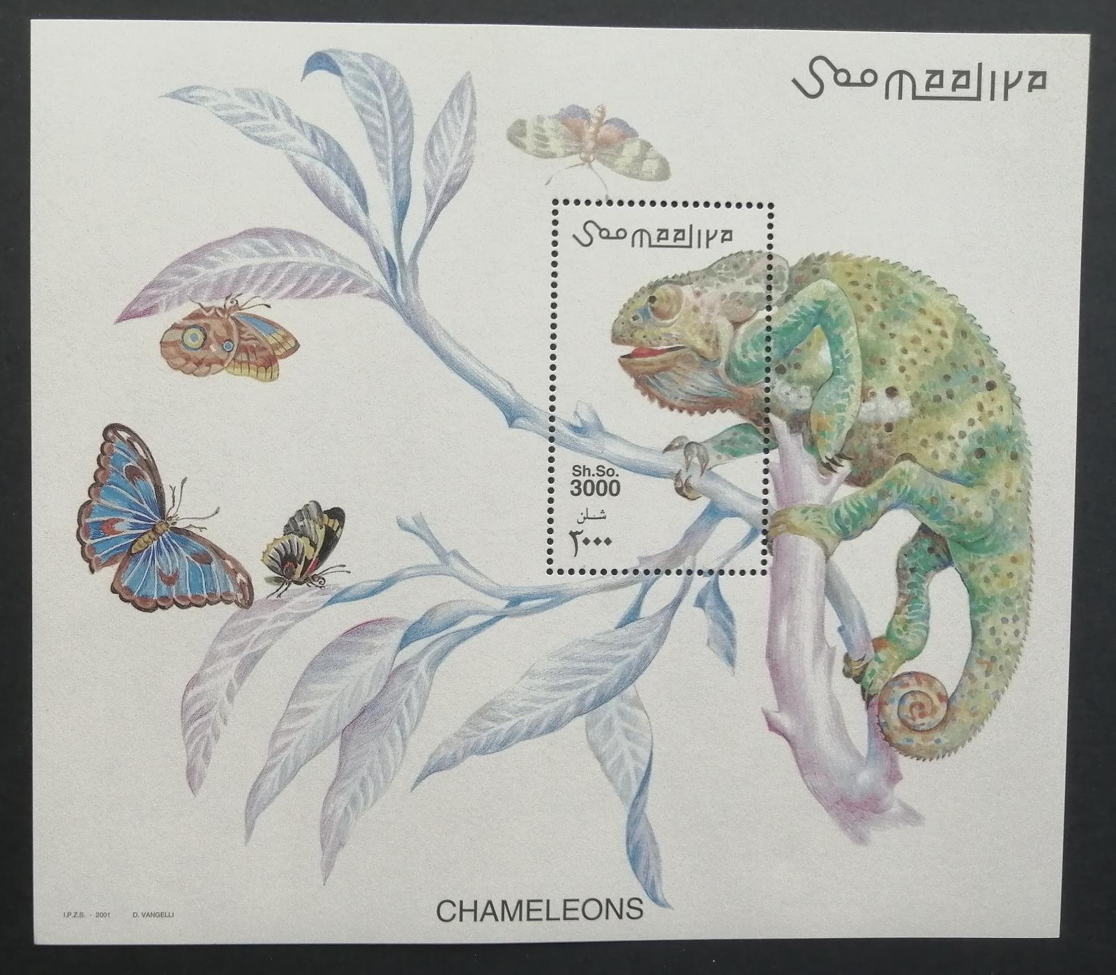 Somálsko 2001 Bl.78 13€ Chameleoni, motýli, hmyz a plazi, fauna