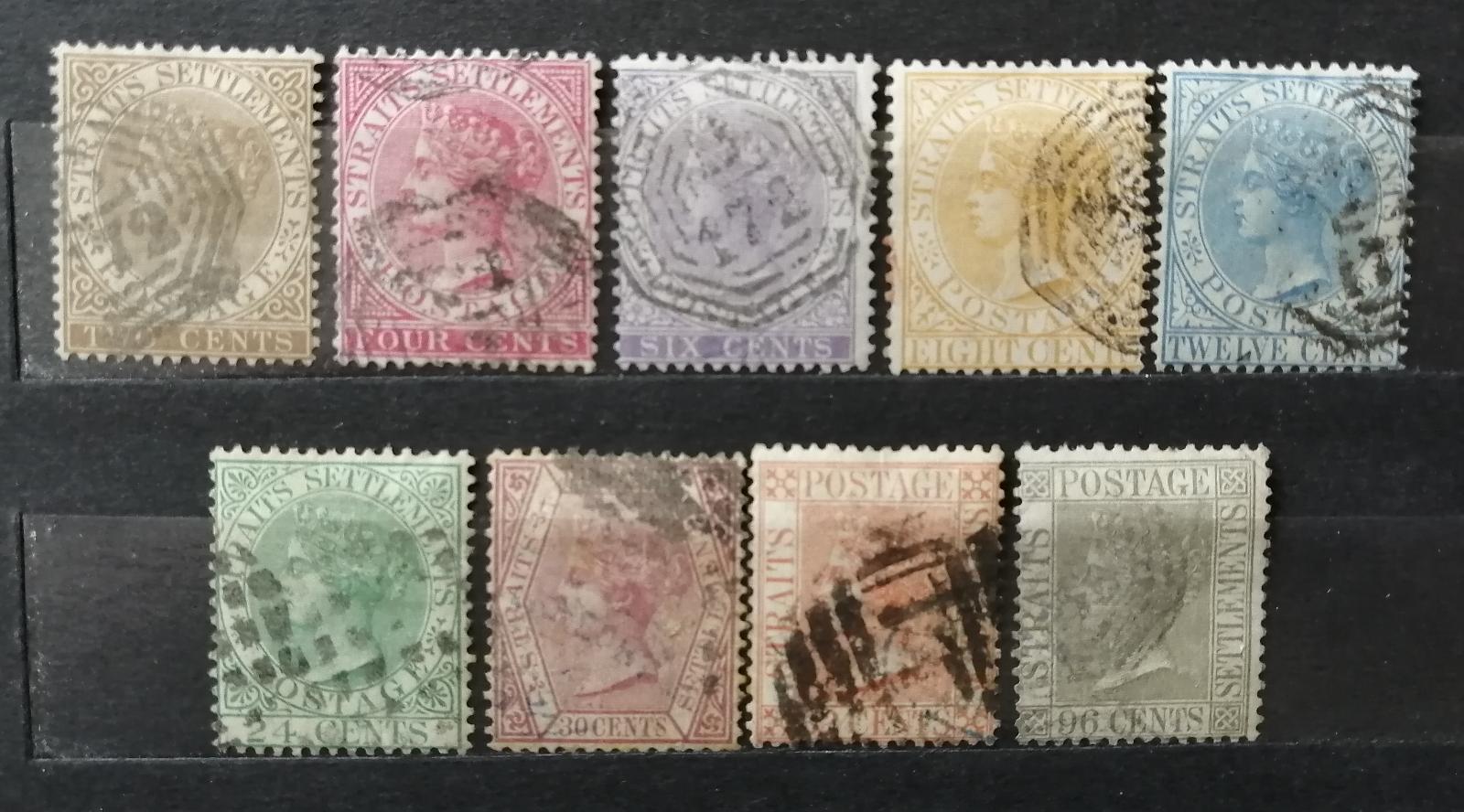 Straits Settlements 1867 +230£ Def. Viktorie, výborné stavy a razítka
