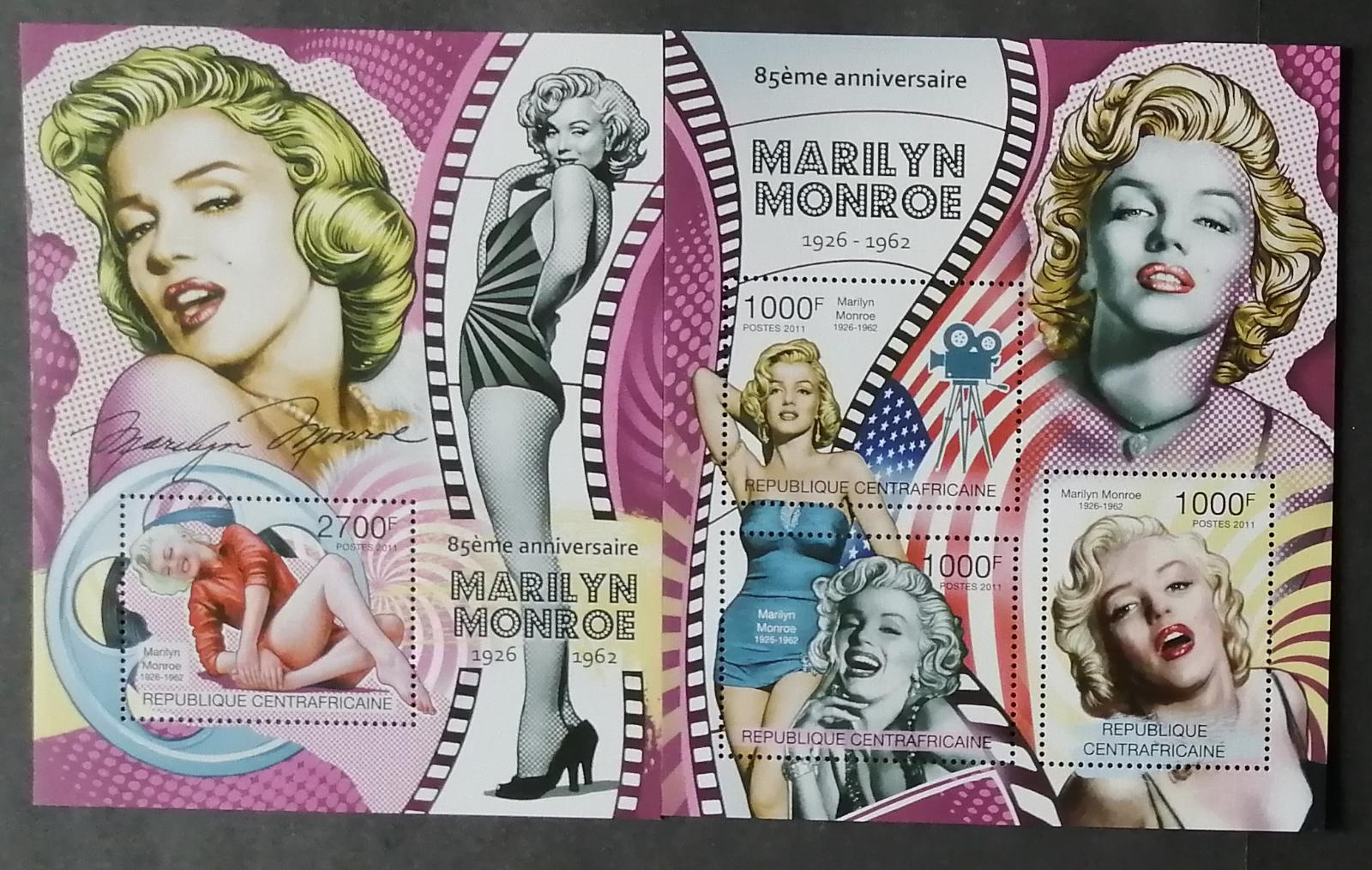Středoafrická rep. 2011 Mi.3088-0+Bl.730 23€ 85 let Marilyn Monroe