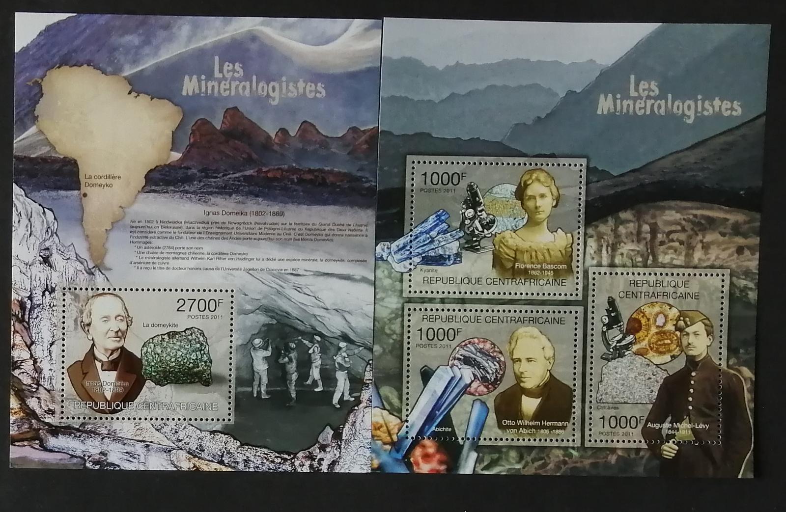 Středoafrická rep. 2011 Mi.3112-4+Bl.736 23€ Mineralogové a minerály