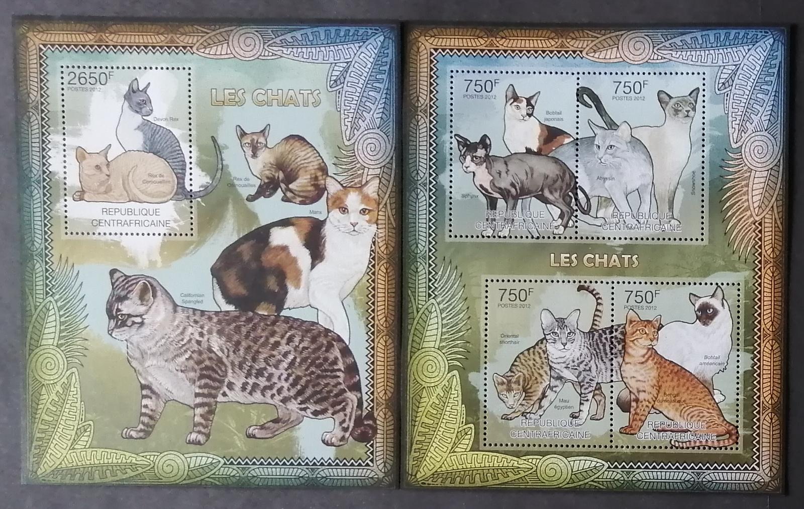 Středoafrická rep. 2012 Mi.3642-5+Bl.944 26€ Kočky a jejich druhy