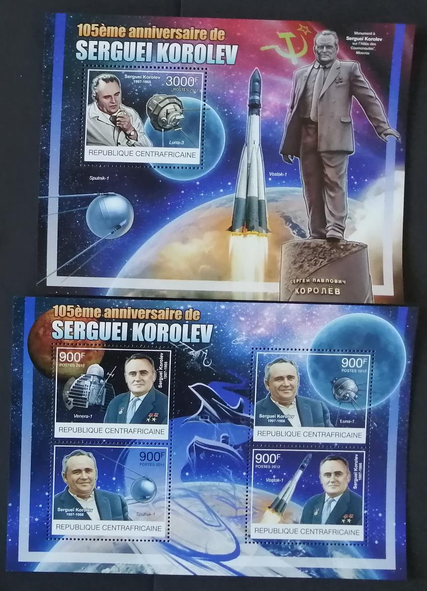 Středoafrická rep. 2012 Mi.3852-5+Bl.985 30€ 105 let Koroleva, vesmír