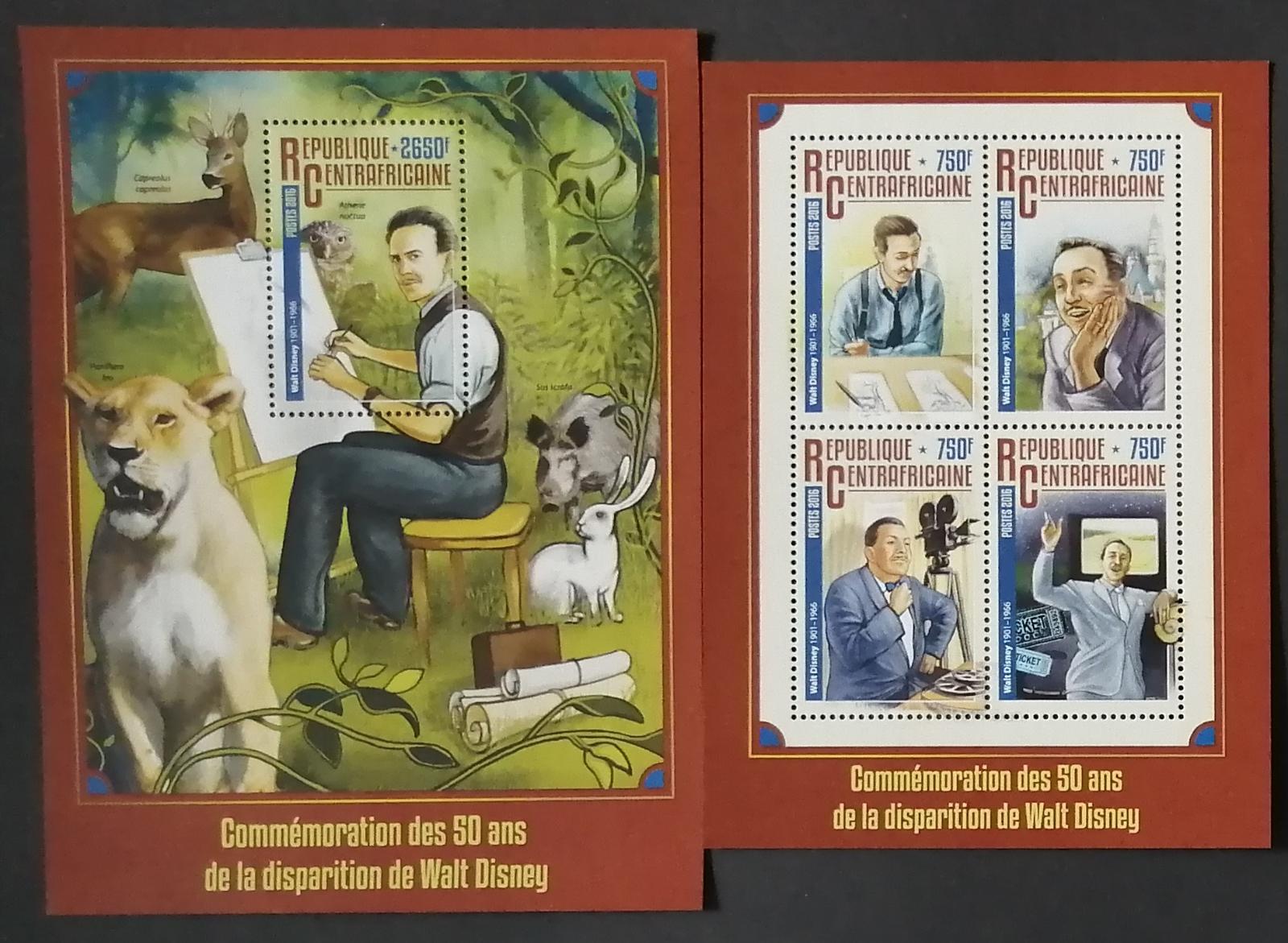Středoafrická rep. 2016 Mi.6185-8+Bl.1459 26€ 50 let smrti W. Disneyho