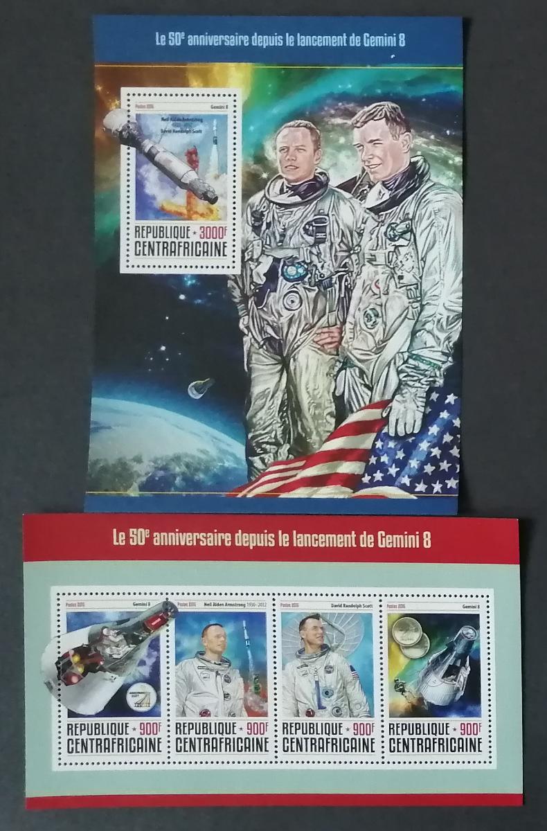 Středoafrická rep. 2016 Mi.6415-8+Bl.1505 30€ 50 let mise Gemini 8