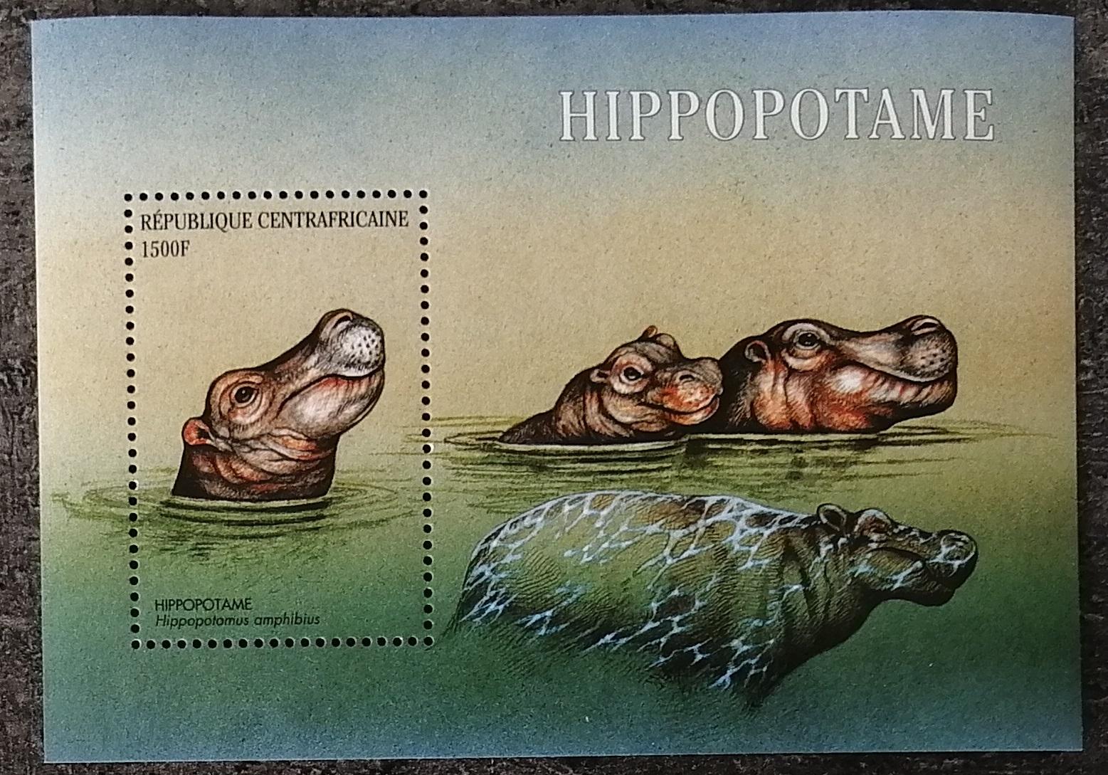 Středoafrická republika 2001 Bl.655 13€ Africká fauna, Hroši