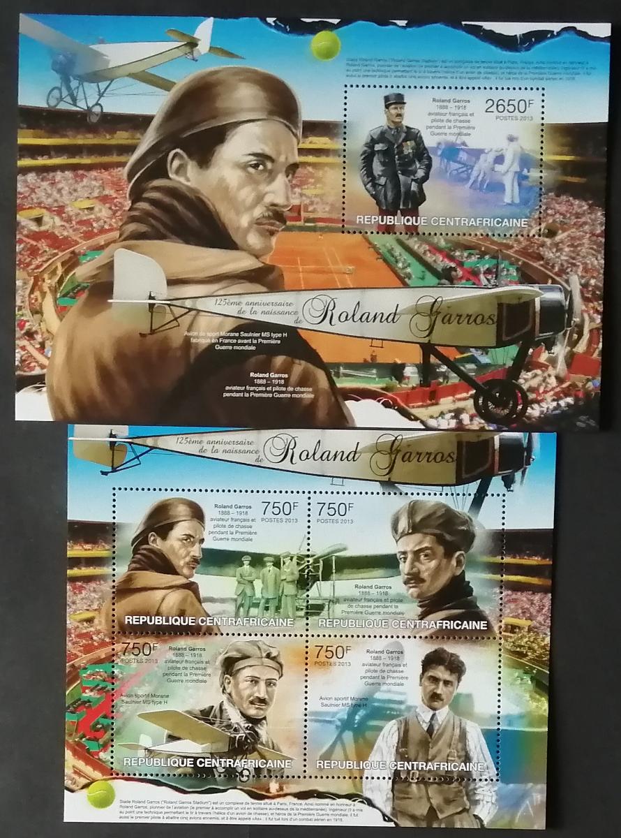 Středoafrická republika 2013 26€ 125 let letce Roland Garrose, letadla