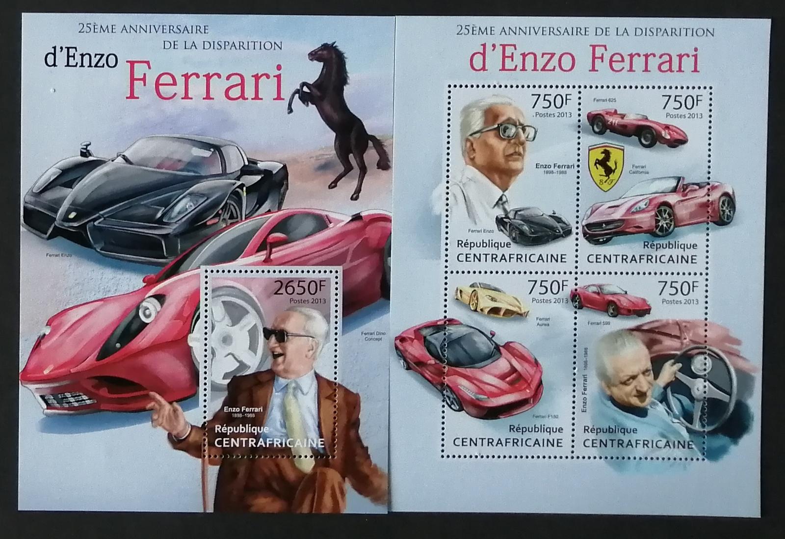 Středoafrická republika 2013 26€ 25 let smrti Enza Ferrariho, auta