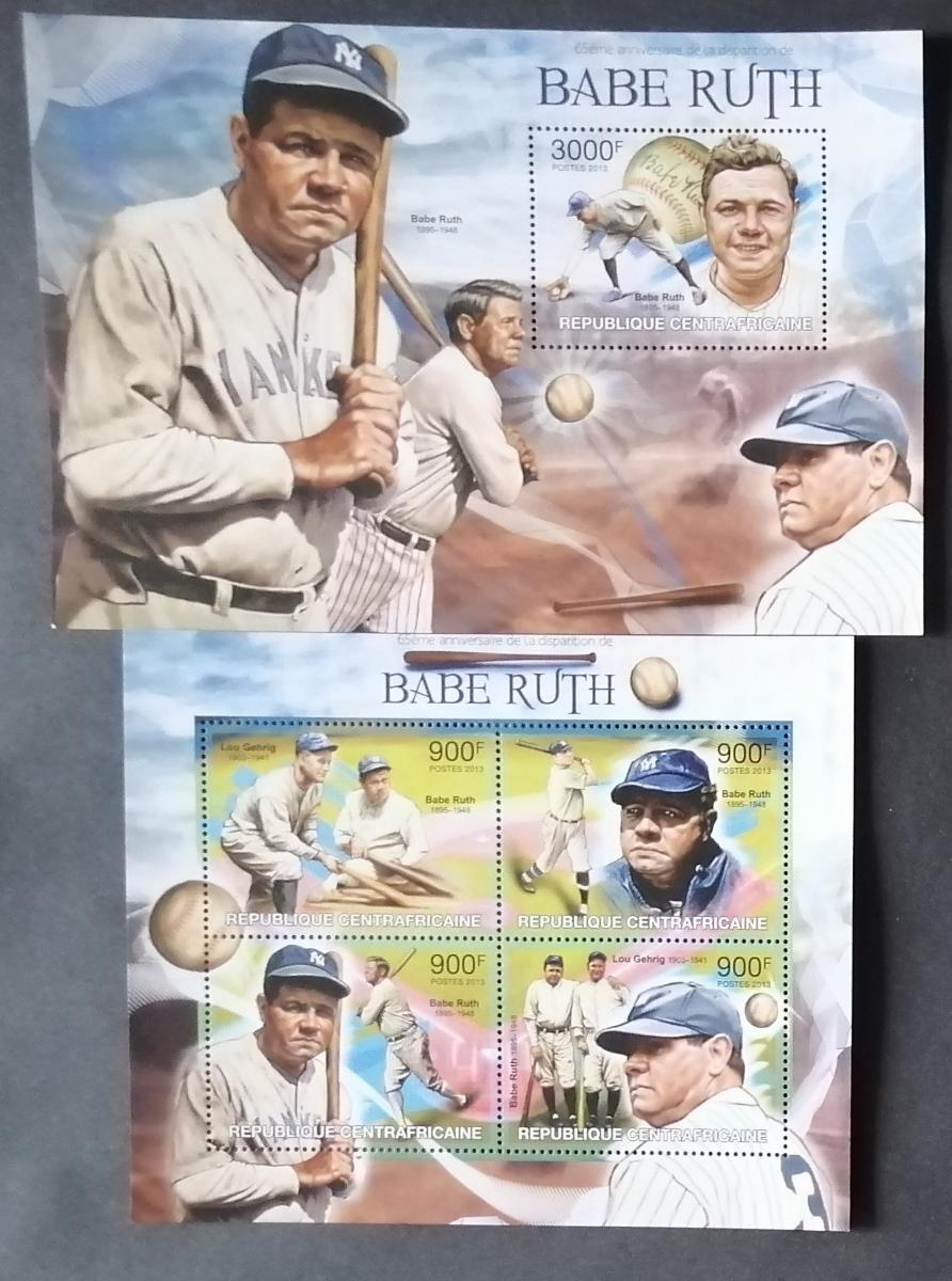Středoafrická republika 2013 30€ 65 let smrti baseballisty Babe Ruth