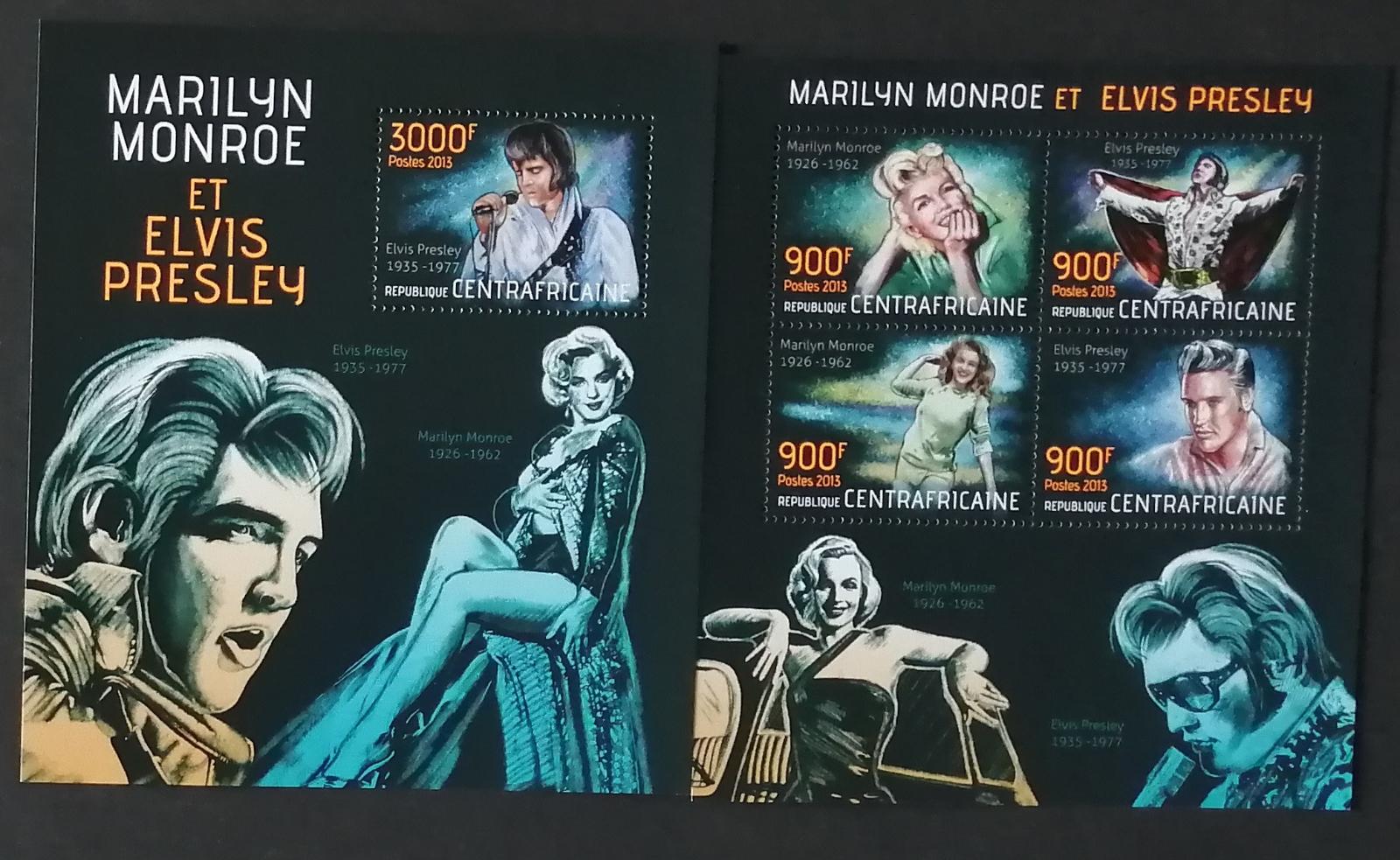 Středoafrická republika 2013 30€ Marily Monroe a Elvis Presley