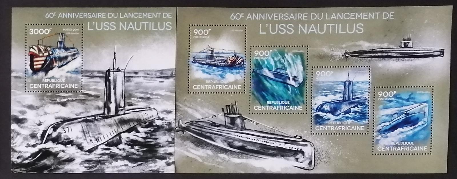 Středoafrická republika 2014 30€ 60 let jaderné ponorky Nautilus, lodě