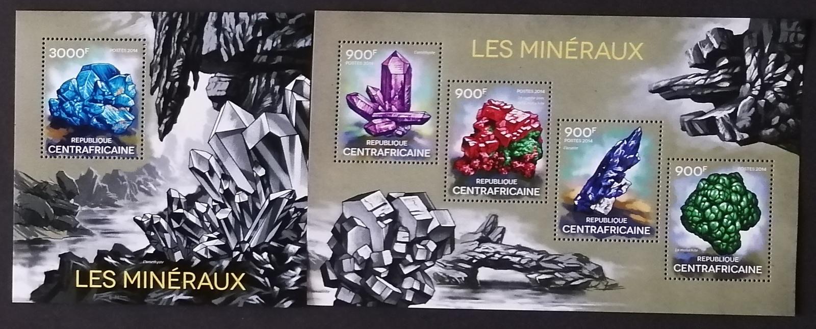 Středoafrická republika 2014 30€ Minerály a nerosty, Azurit, Malachit