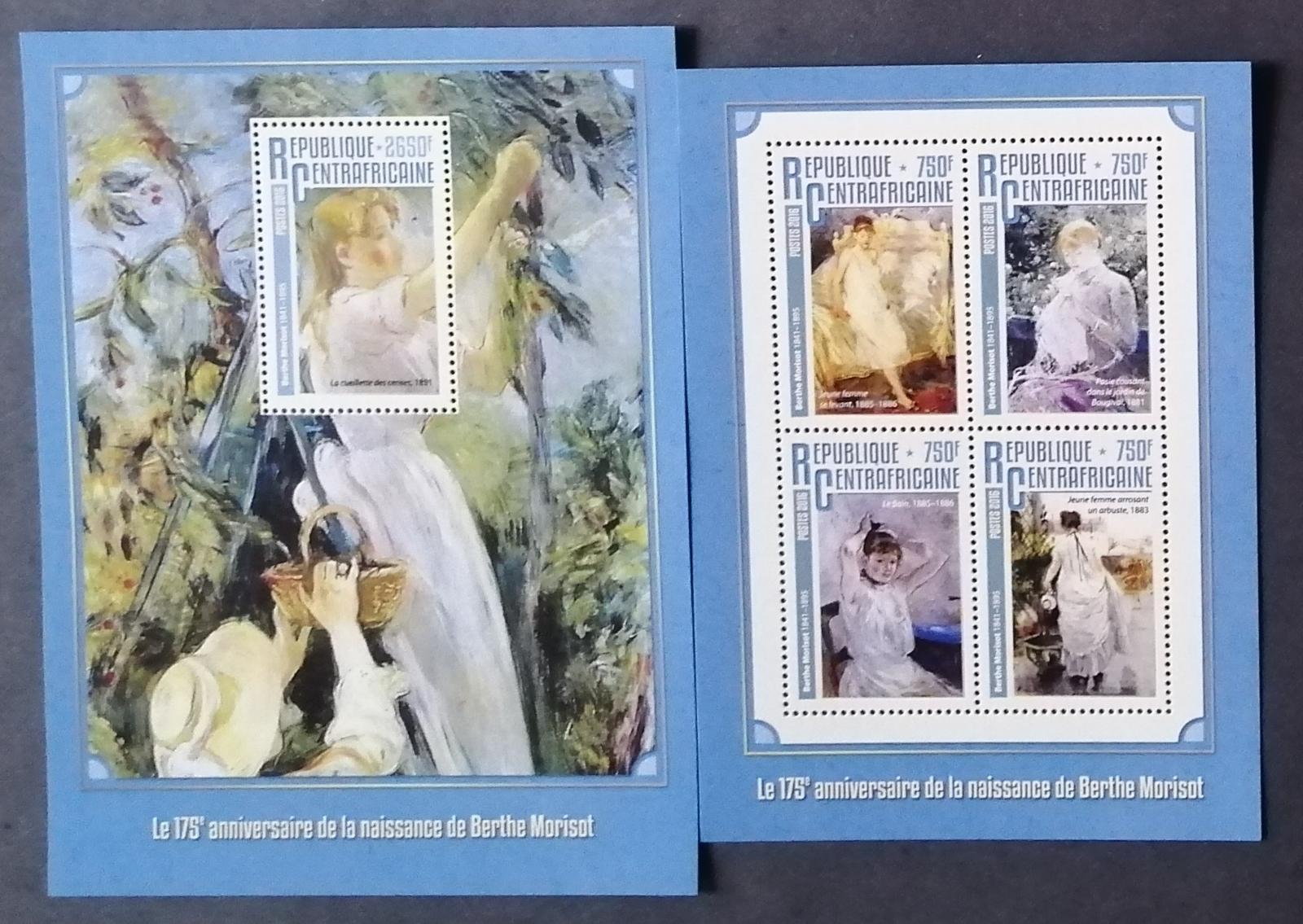 Středoafrická republika 2016 26€ 175 let malířky Berthe Morisot