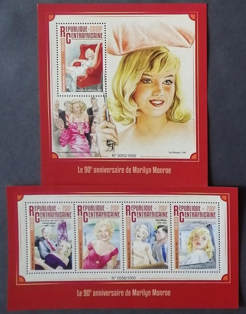 Středoafrická republika 2016 26€ Marilyn Monroe a její 90. narozeniny