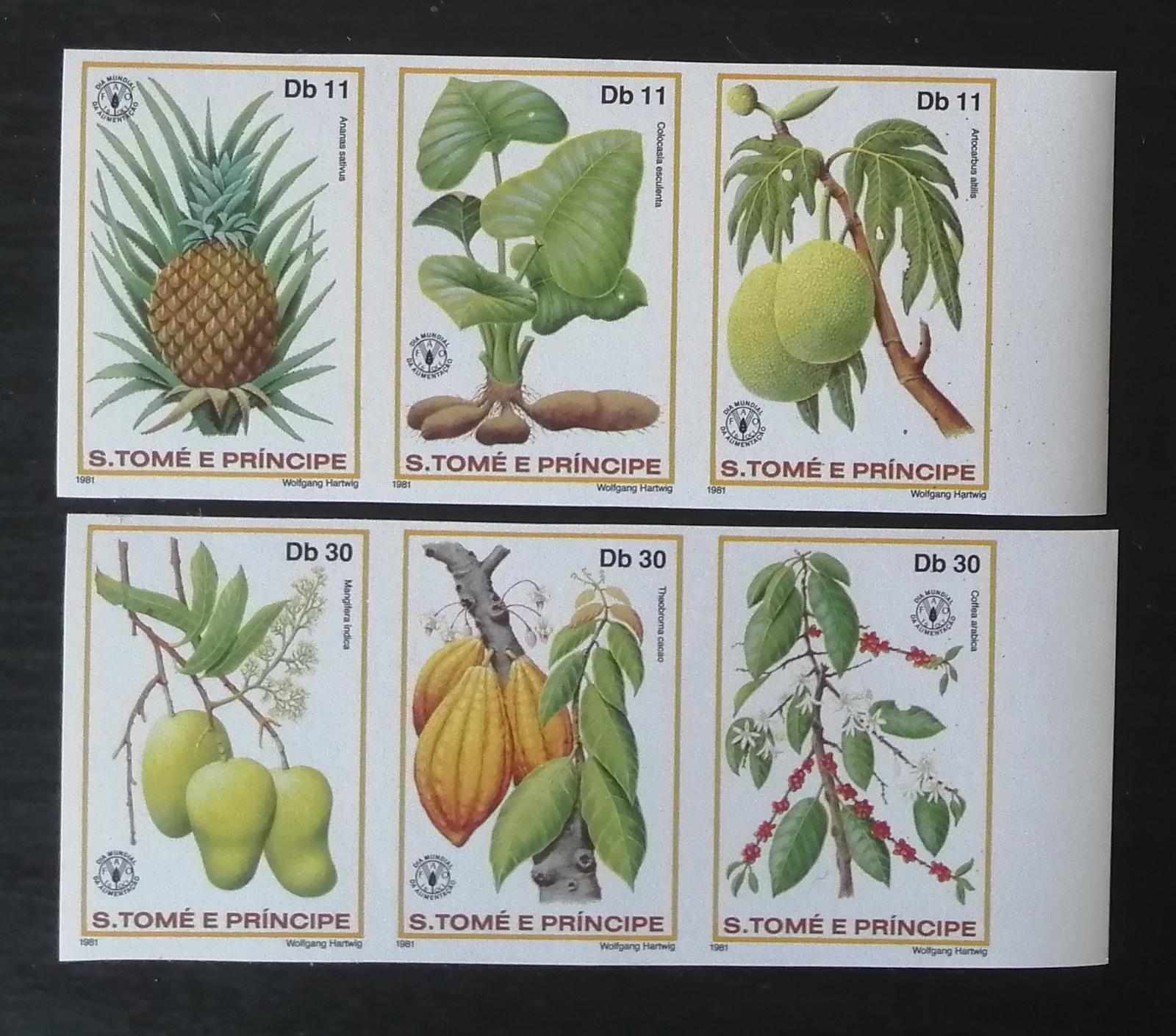 Svatý Tomáš 1981 Mi.744-9 25€ Den potravin, ovocné stromy,flora IMPERF