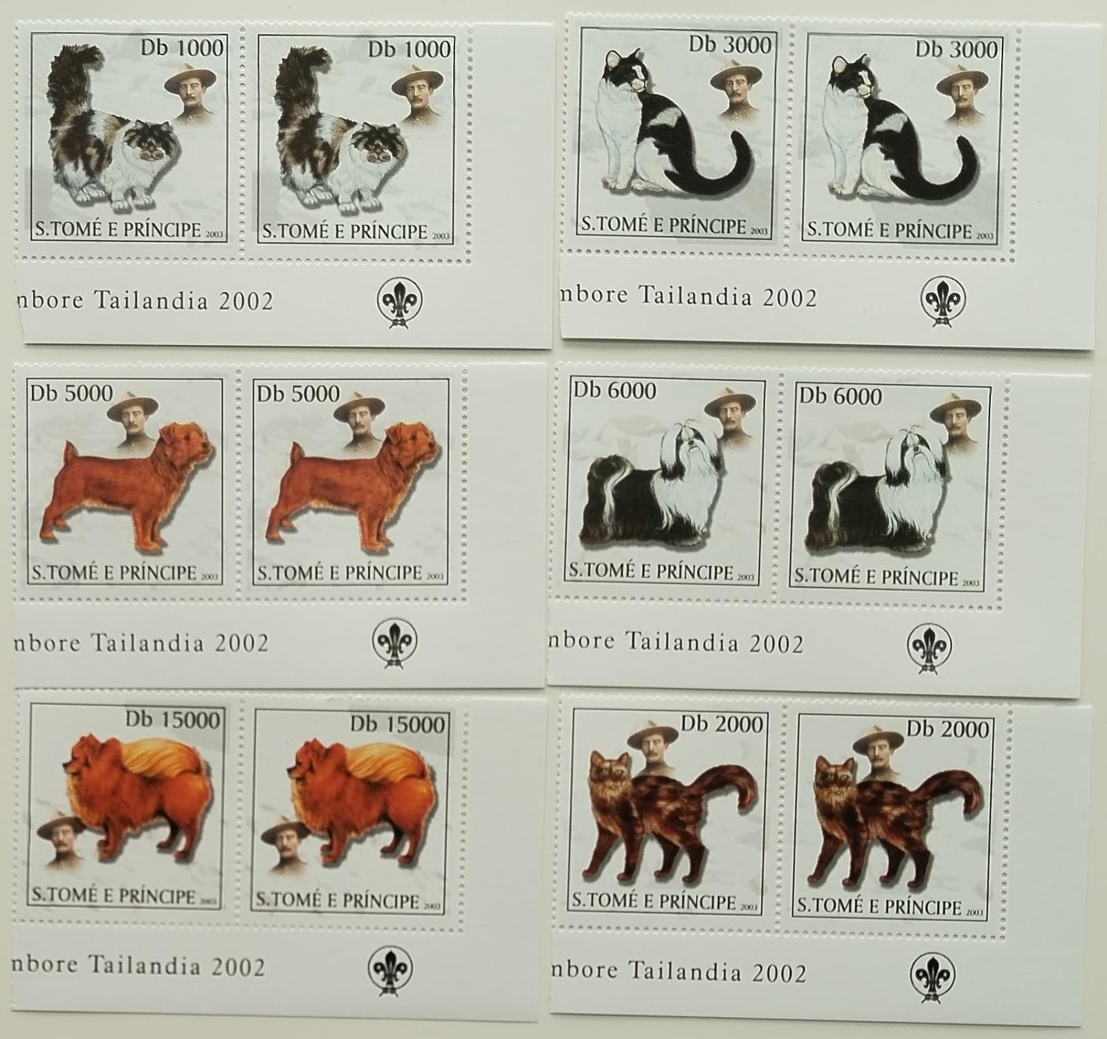Svatý Tomáš 2003 11€ Psi, kočky a jejich druhy,Skaut Baden-Powell PÁRY