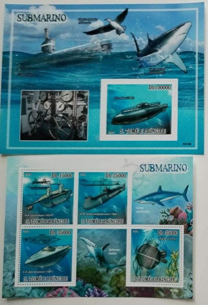 Svatý Tomáš 2009 20€ Ponorky a podvodní lodě, Žraloci a ryby