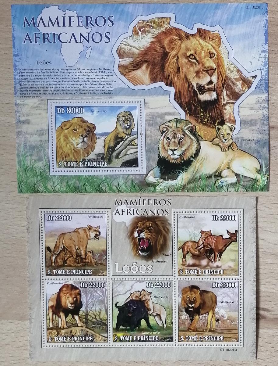 Svatý Tomáš 2010 Mi.4454-8+Bl.767 19€ Lvi a velké kočky Afriky