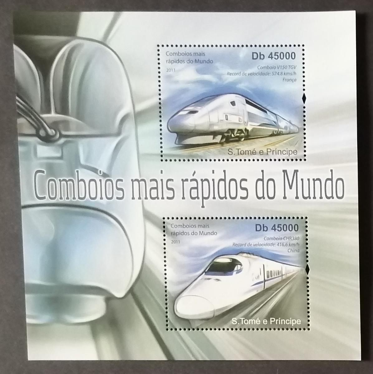 Svatý Tomáš 2011 Bl.822 9€ Komplet, Vysokorychlostní vlaky, TGV