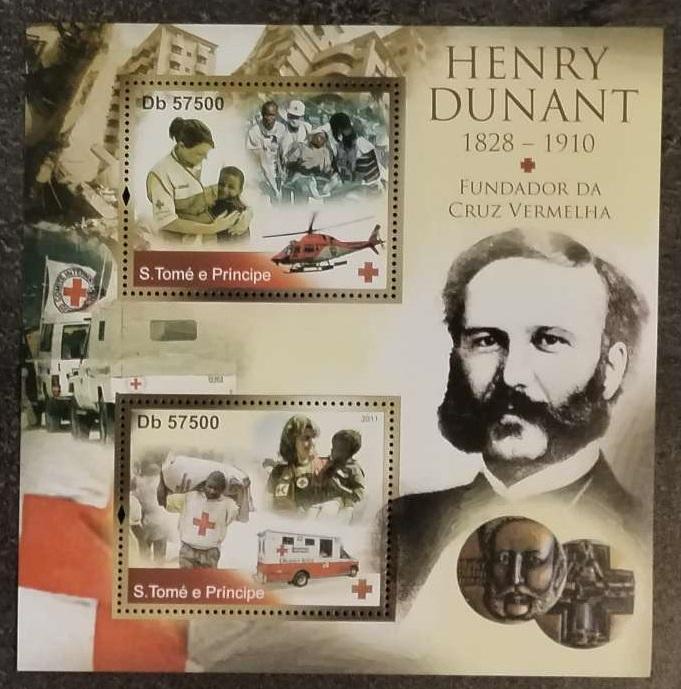Svatý Tomáš 2011 Bl.850 12€ Dunant a Červený kříž, charita a doprava